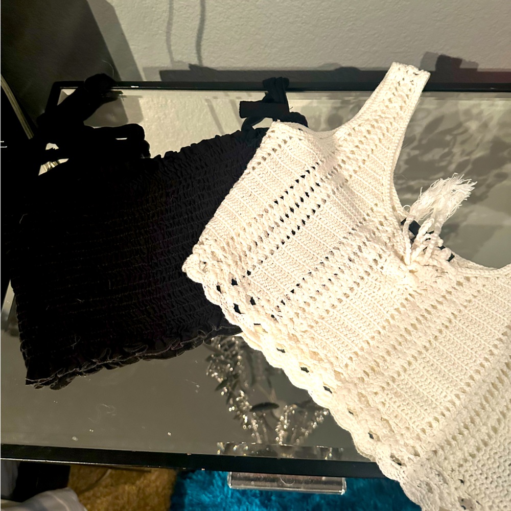 Black crop top with cute ties and  White Crochet Top bundle of 2. Smalls